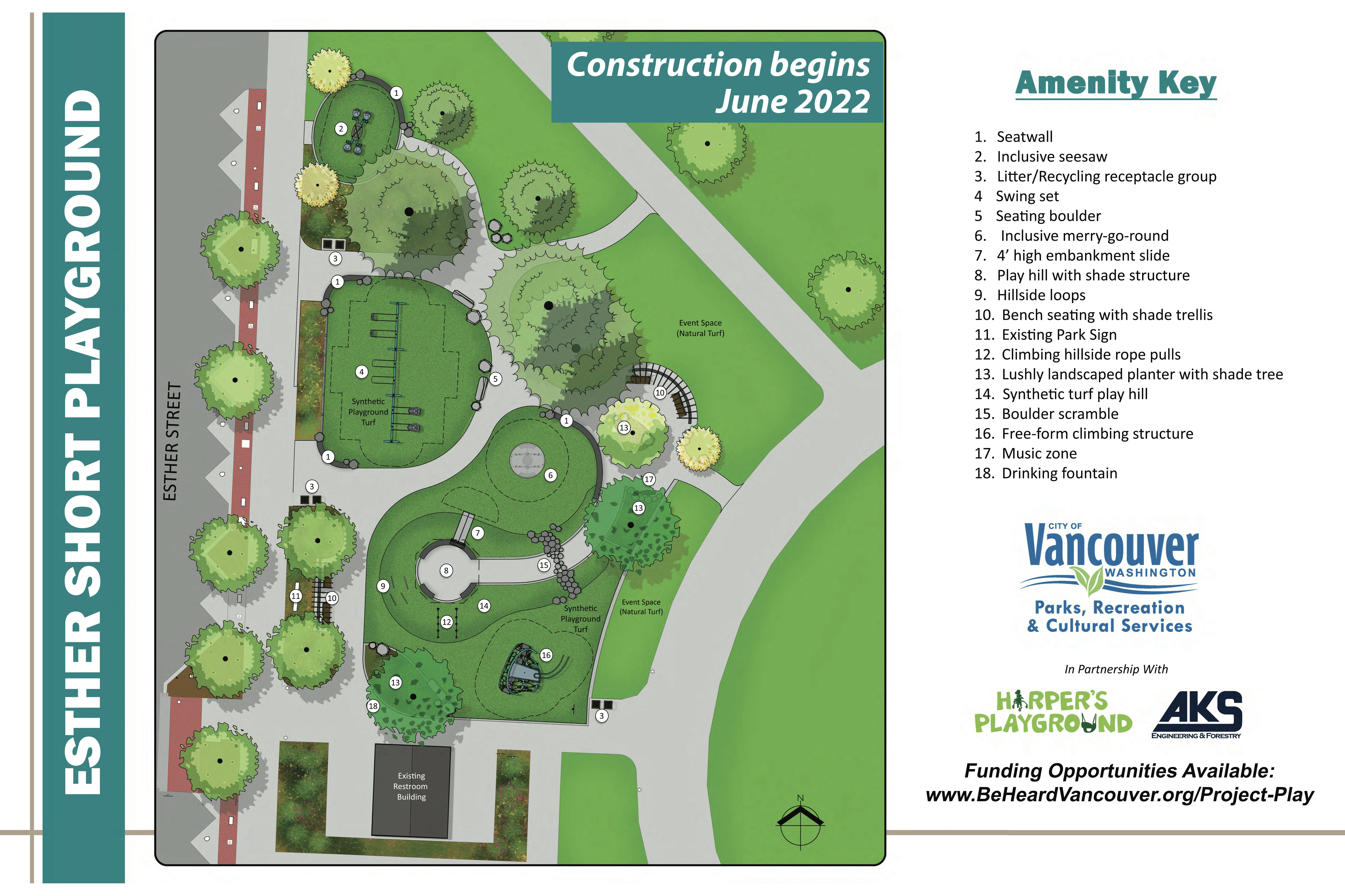 Esther Short Park Construction Notice with Amenity Key
