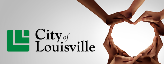 hands in a heart shape with City of Louisville logo