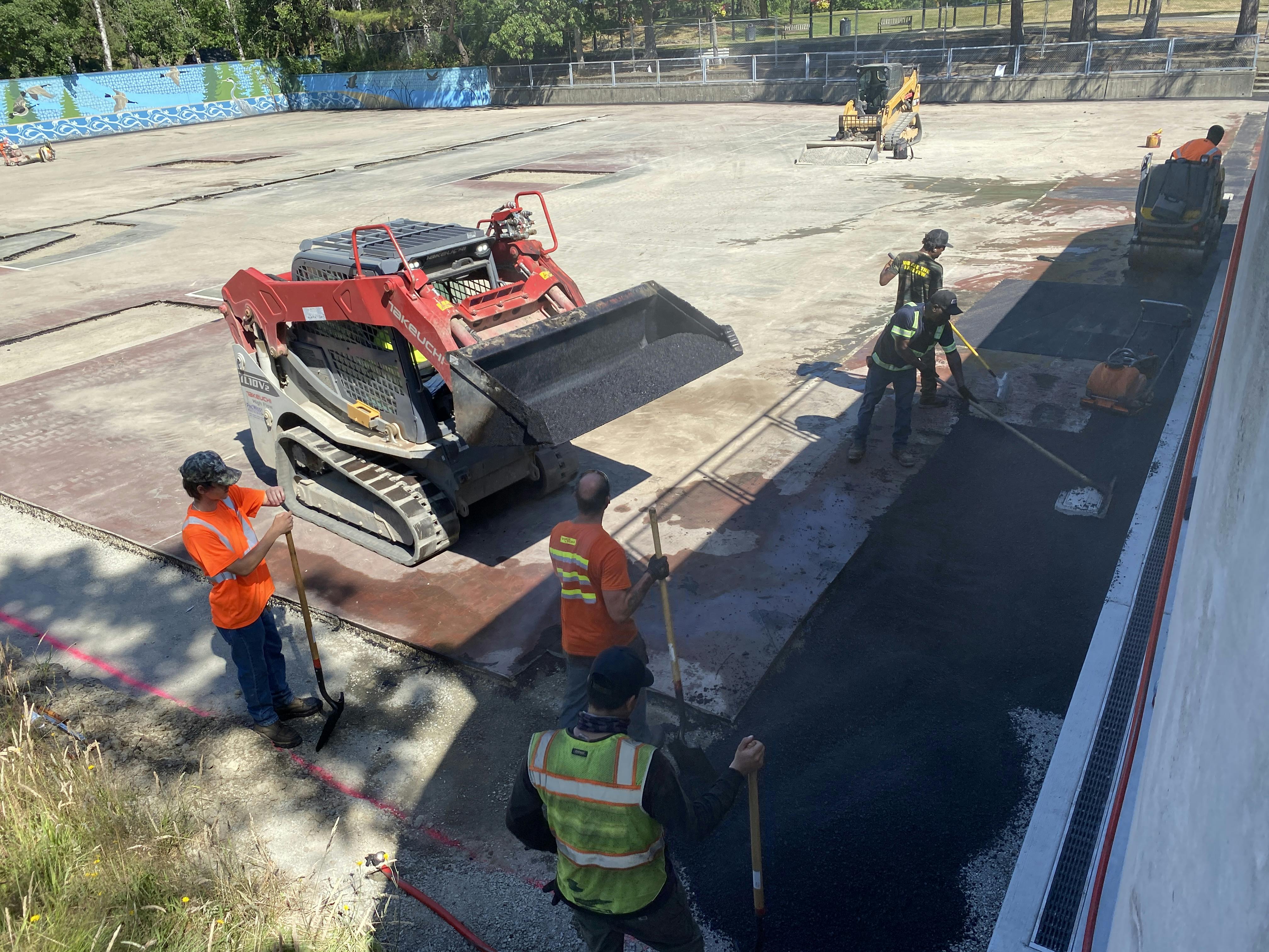 Patching sawcut sections with new asphalt