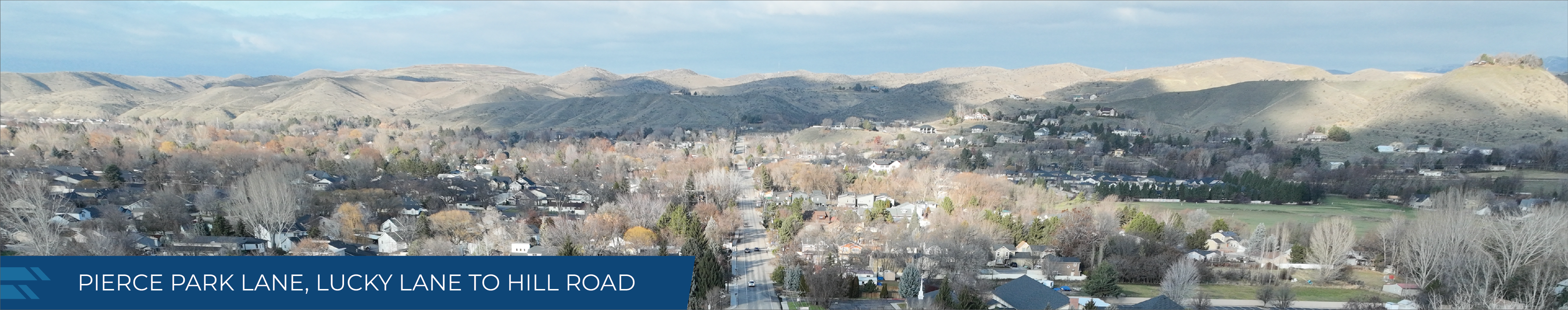 Aerial view of Pierce Park Lane and foothills