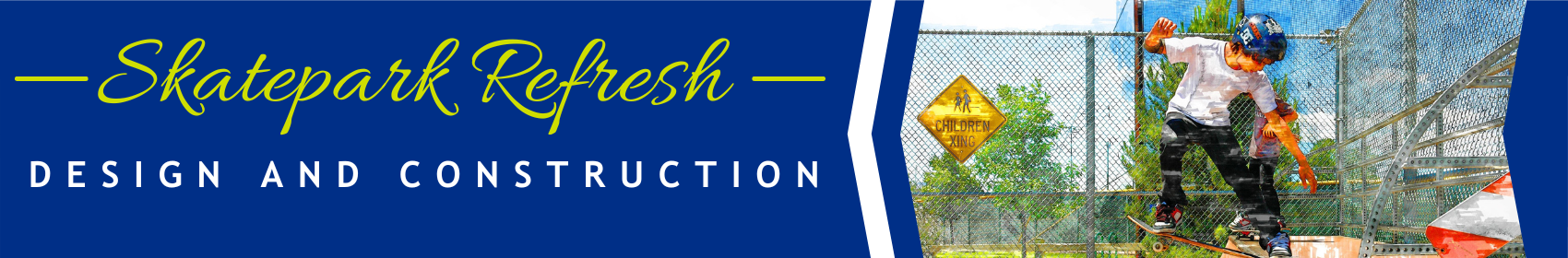 Banner image for the Skatepark Refresh with photo of kid doing skateboard trick