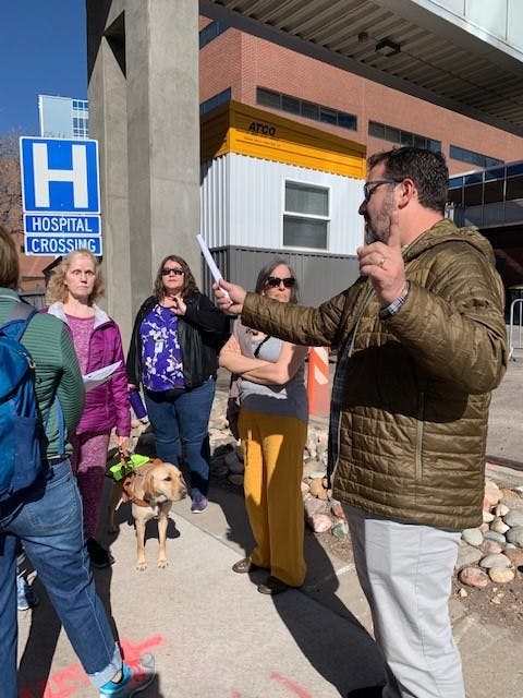 Local stakeholders walked the Old Hampden corridor with project consultants to share their experience getting around by foot or wheels.