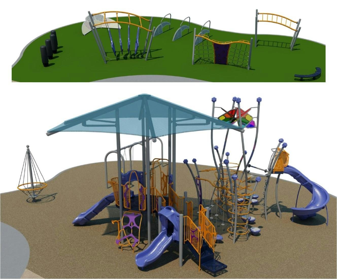 A conceptual design of new play equipment at Crescent Park.