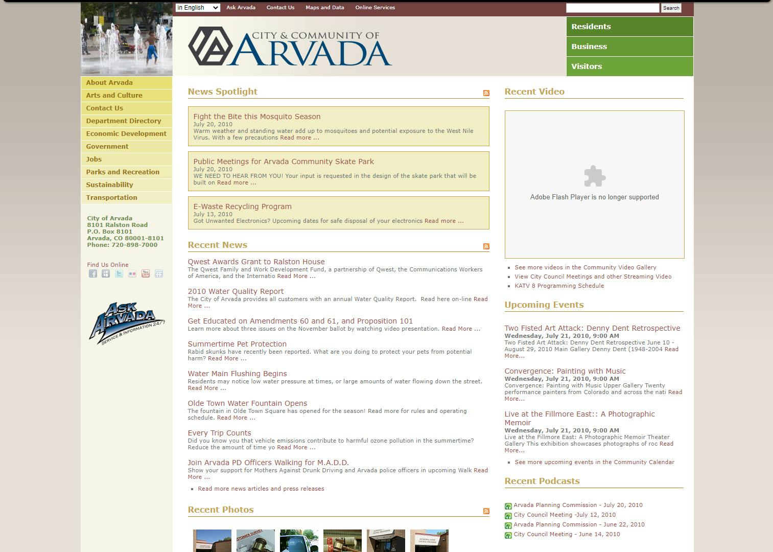 Arvada.org in 2010
