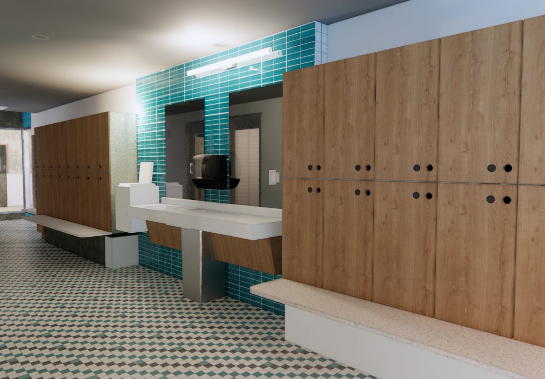 Rendering of new family changing room at the Englewood Recreation Center