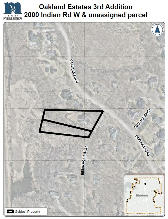 Map showing Oakland Estates 3rd Addition with labeled roads including Oakland Road, Emerald Ridge, and Indian Road West, highlighting the subject property near 2000 Indian Rd W.