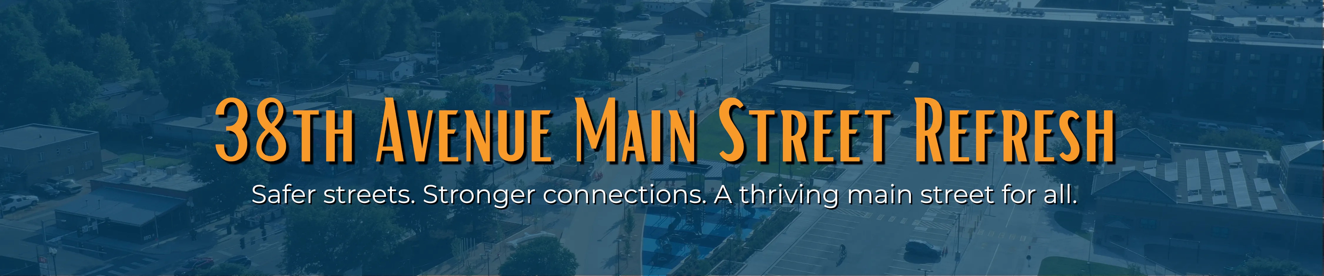 Project logo with aerial of 38th Avenue near the Green at 38th