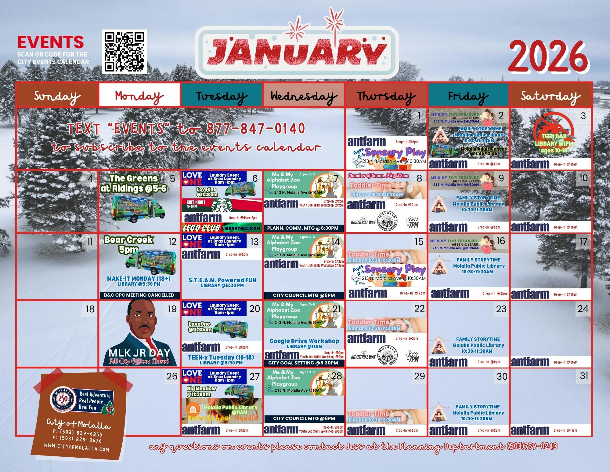 Molalla Events - January 2026 Calendar