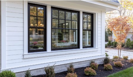 Oversized windows and doors on the front facade