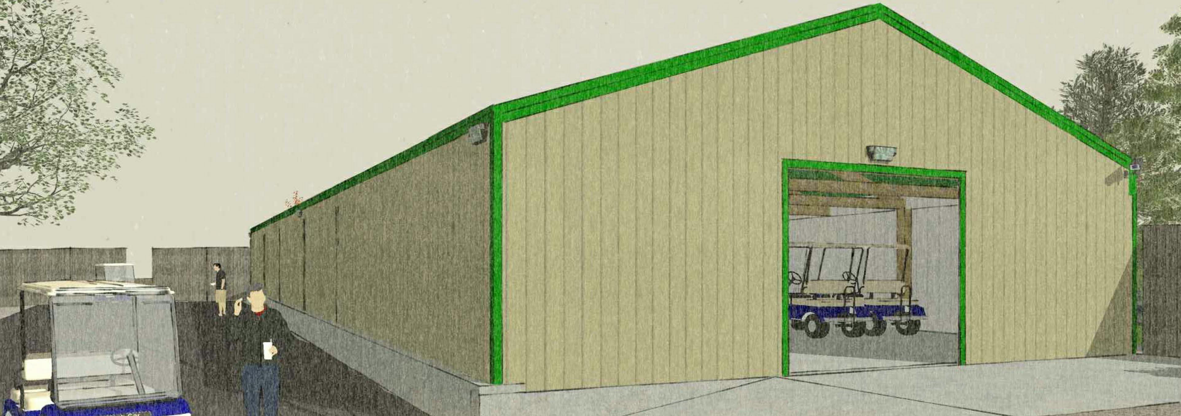 Proposed elevation of new cart barn at L.A. Nickell Golf Course