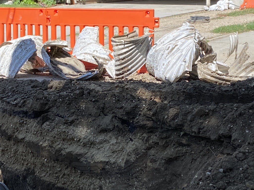 Old aluminum pipe pulled from underneath Lemp Street