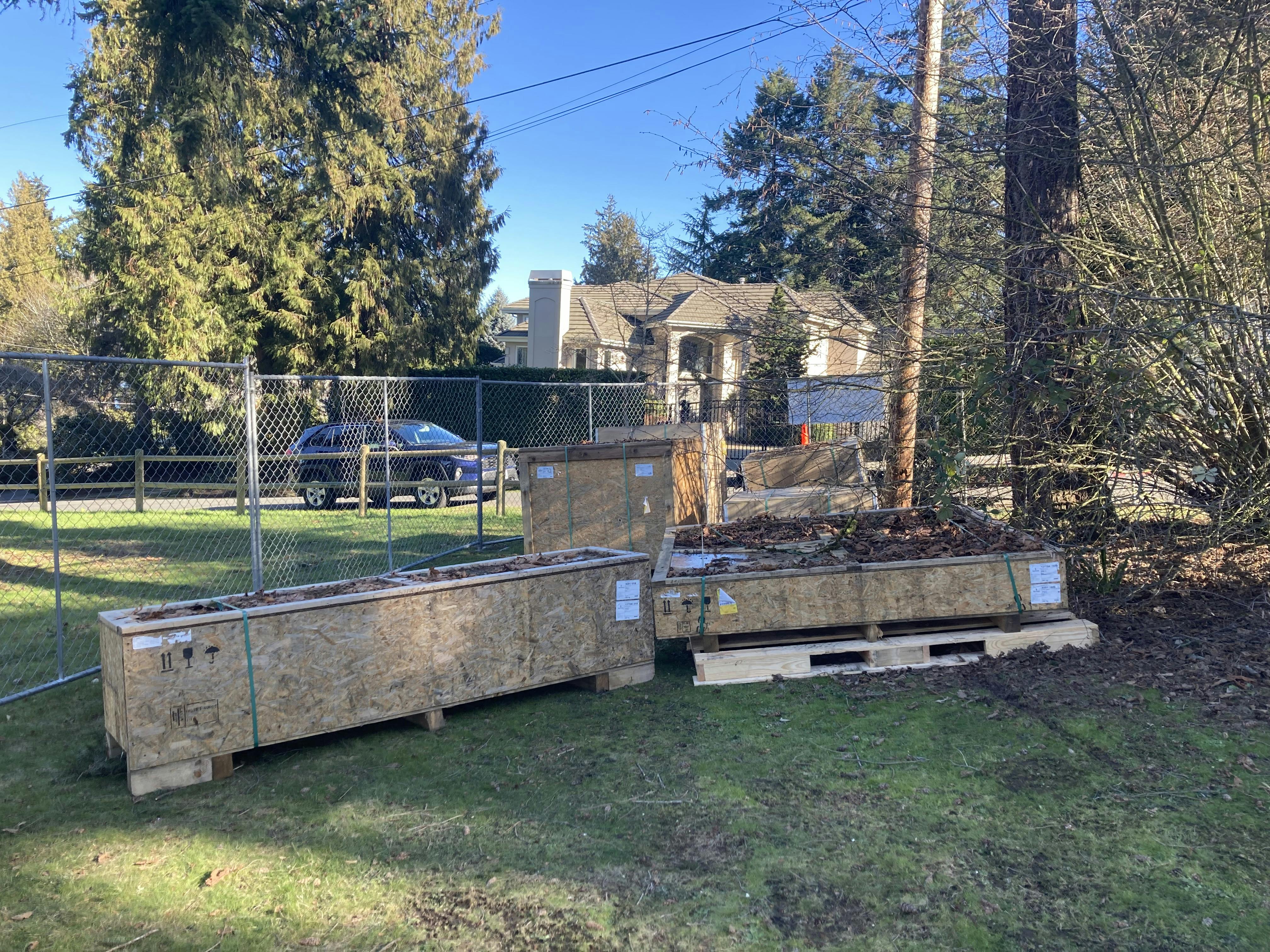 New play equipment stored on-site