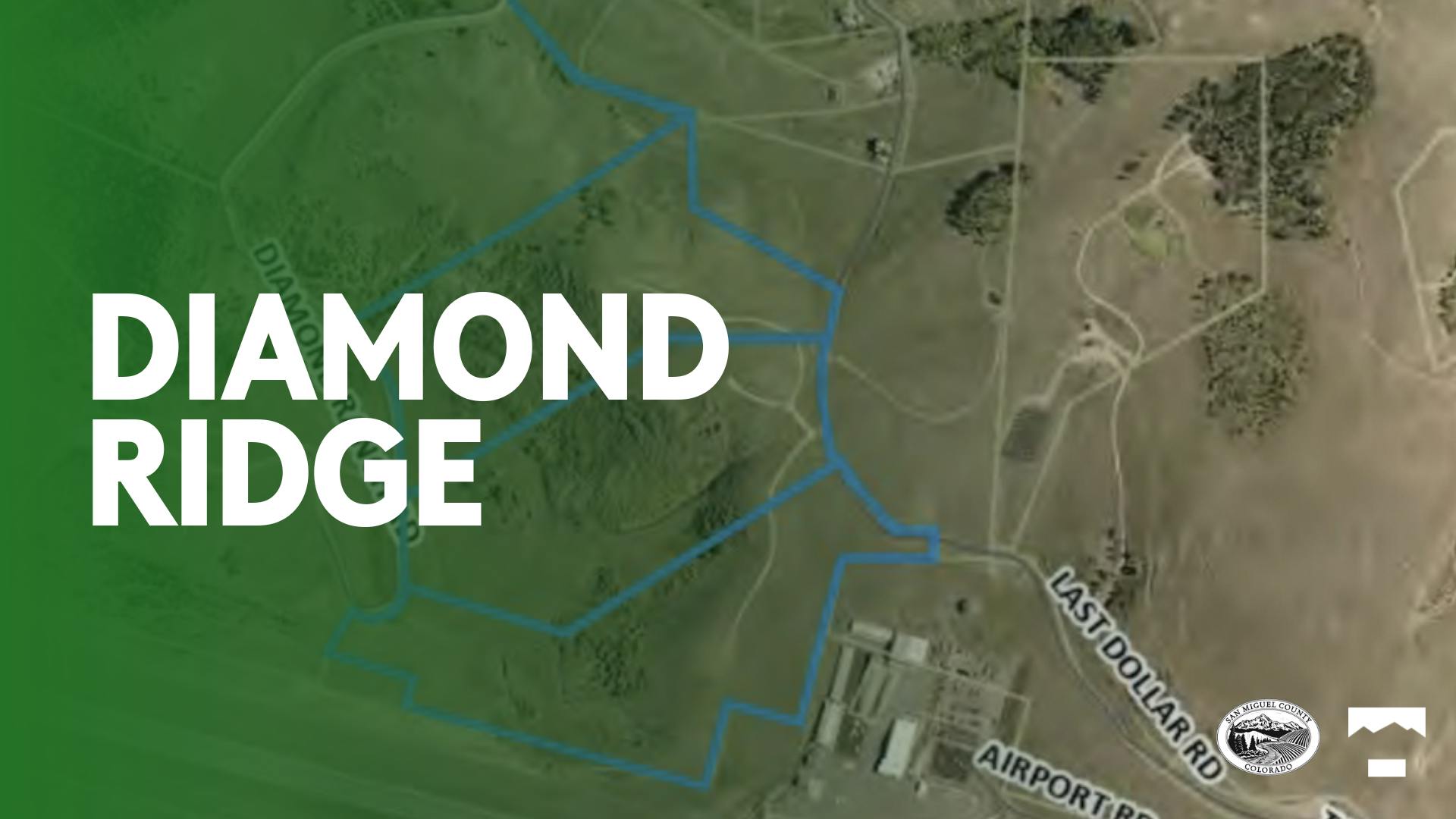 An area map of the Diamond Ridge Property above the airport with parcels outlined.