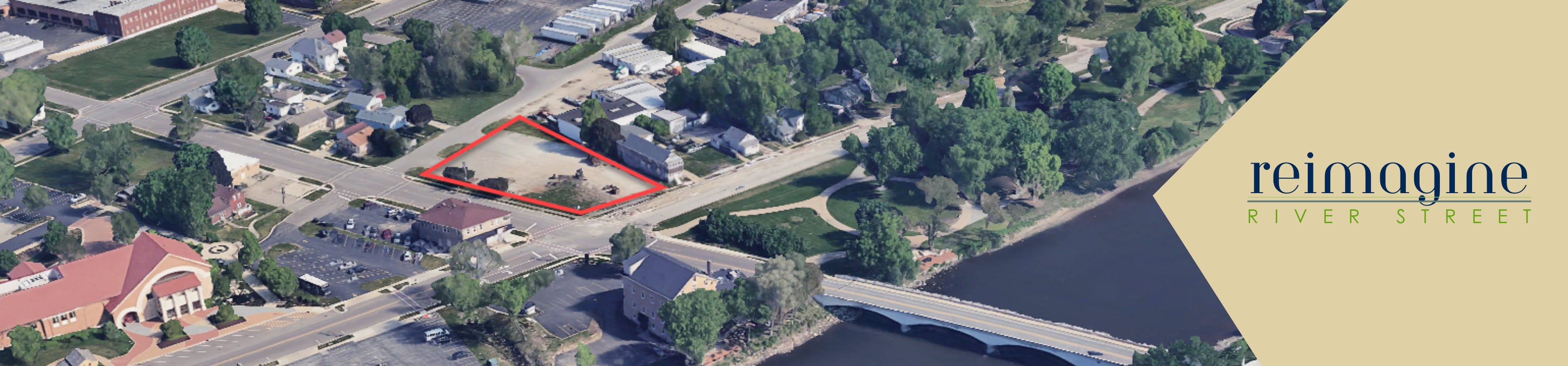 A photograph showing a birds eye view of the site at 310 North River Street in Montgomery.