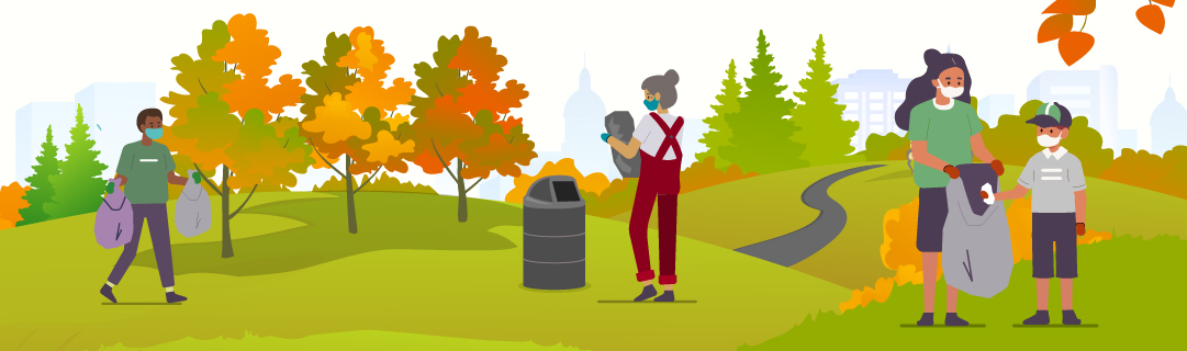 Graphic of community members cleaning up the park