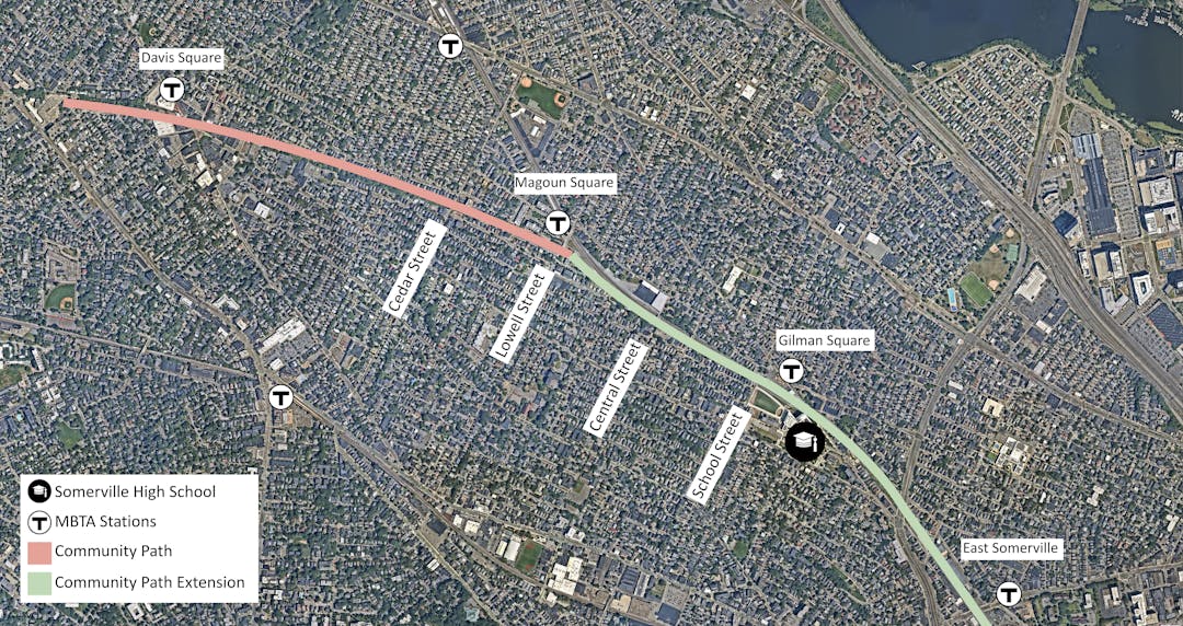 Map of the Community Path highlighting the old path and new extension