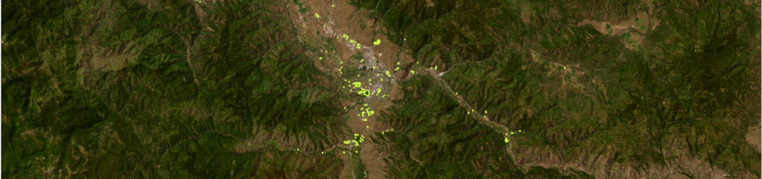 Aerial image of Missoula County showing properties the County owns