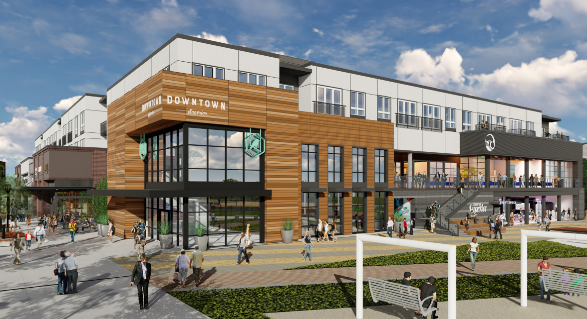 two story civic space rendering in downtown superior