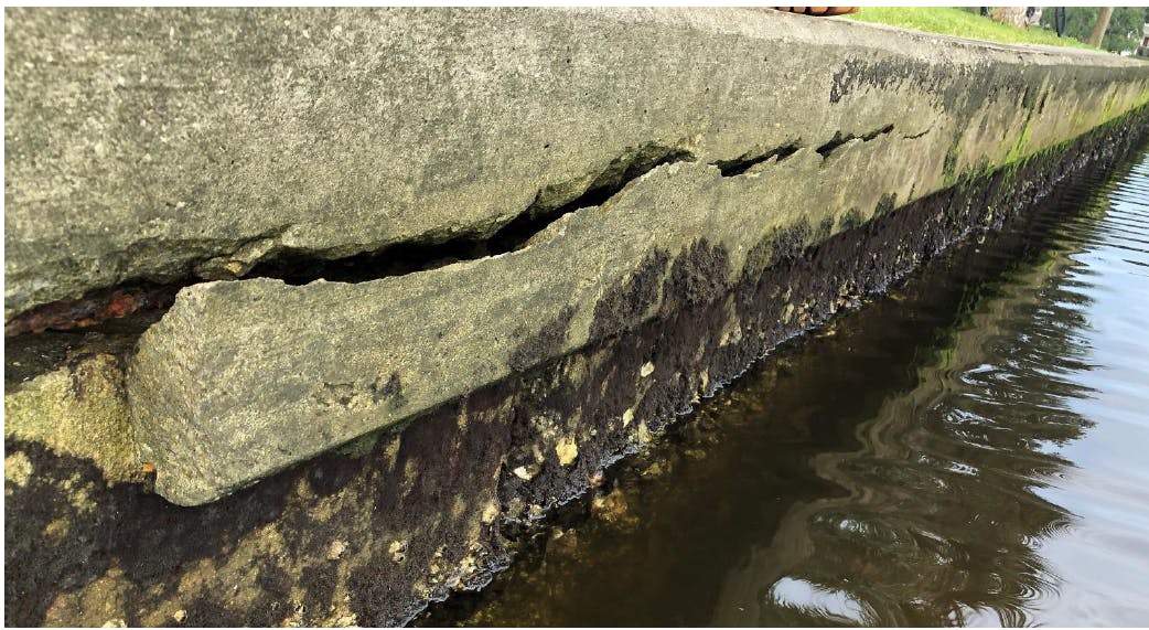 Existing Seawall - Large Crack and Spall