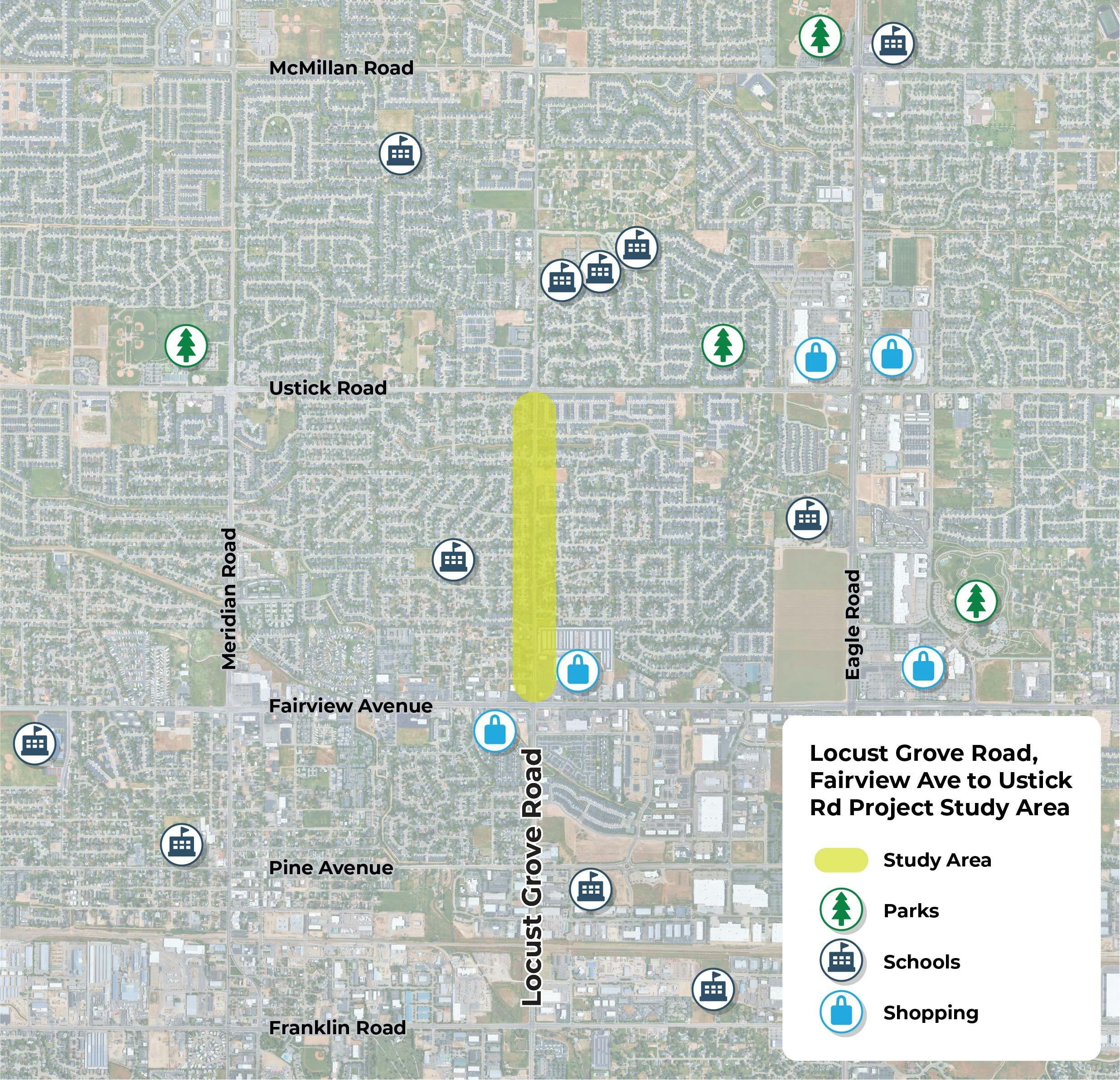 Locust Grove Road, Fairview to Ustick Project Area Map