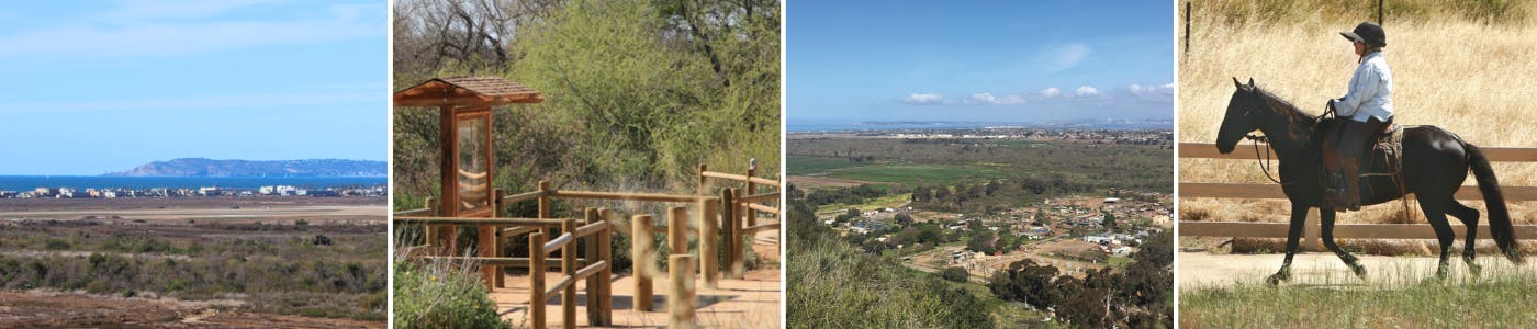 ocean views, staging area, trail kiosk, horse back rider, Tijuana River Valley Park