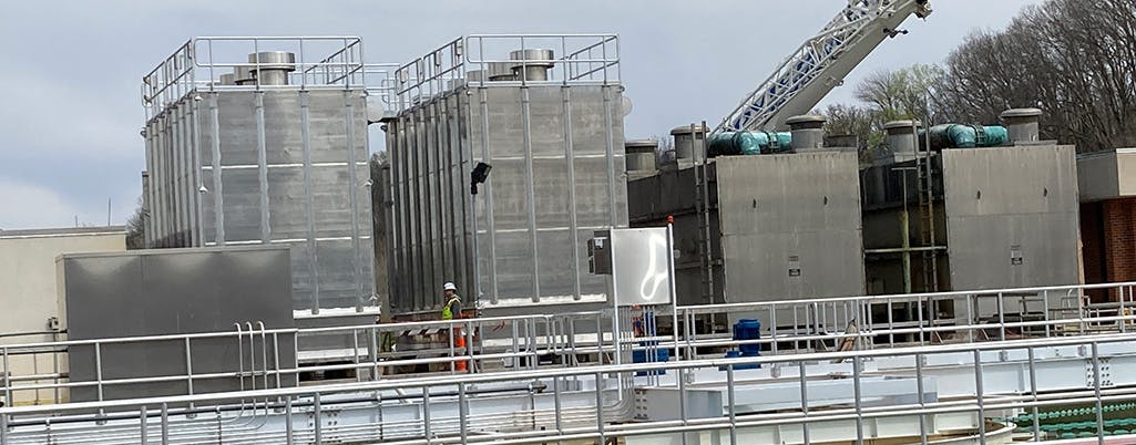 Aerator 4, left, went into service April 7. Crews have begun disassembly of Aerator 2, second from right, for replacement.