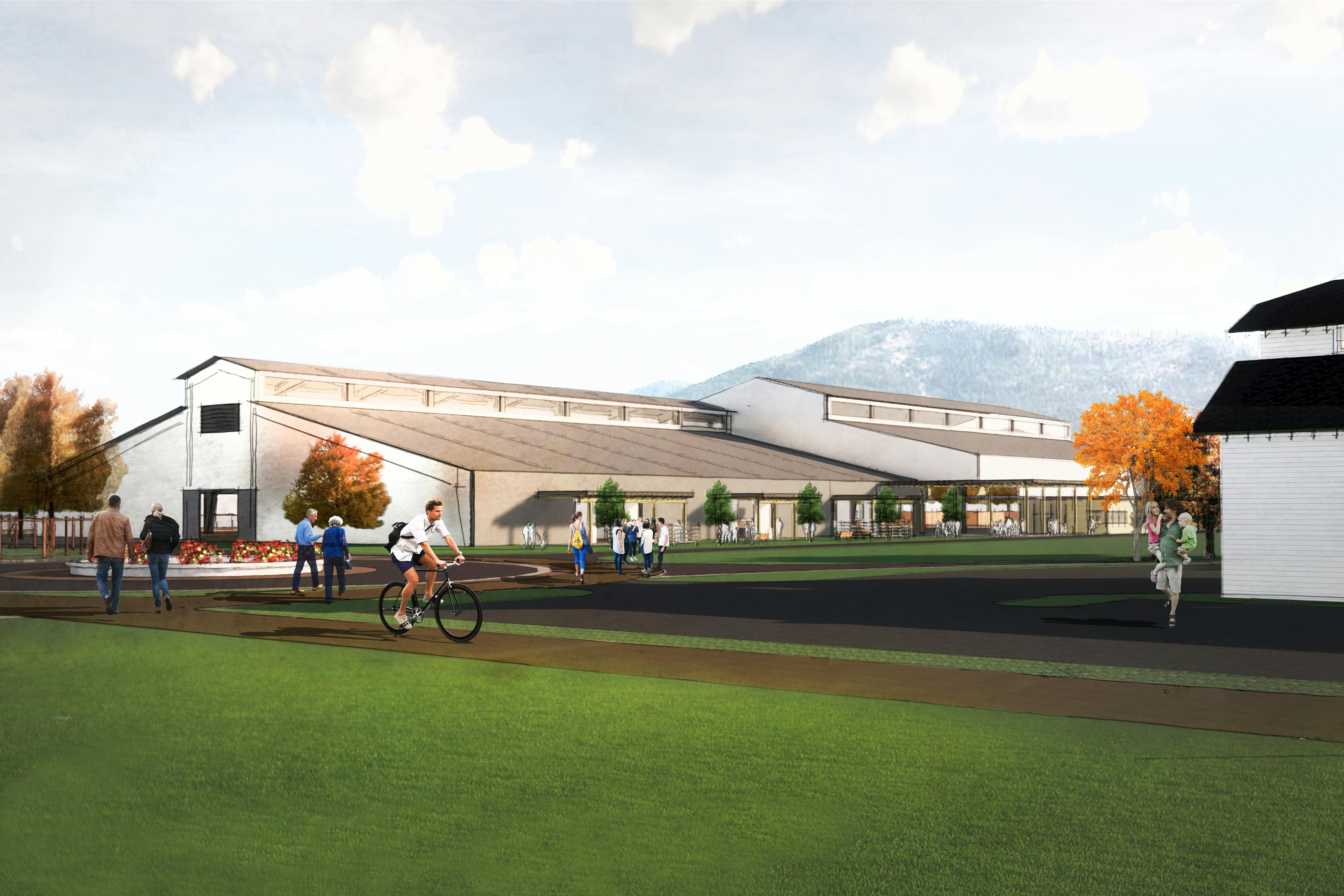 A rendering of the future livestock & equestrian pavillion.