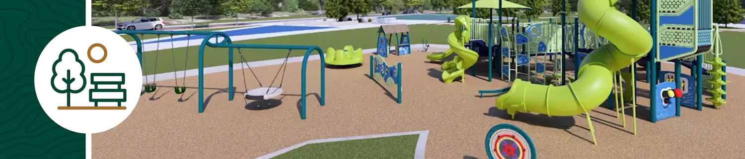 Heritage Dells Park playground rendering of playground equipment