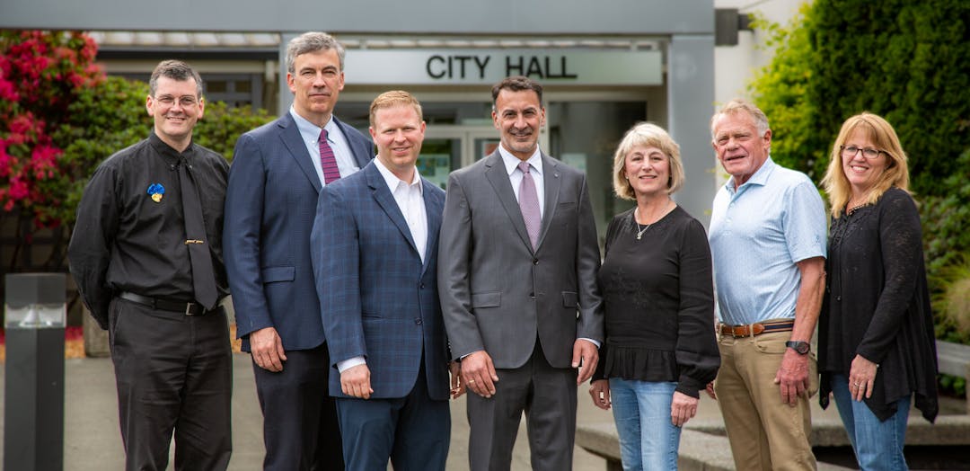 2020 City Council: (left to right, front) Wendy Weiker, Benson Wong, Lisa Anderl; (left to right, back) Jake Jacobson, Salim Nice, Craig Reynolds, Dave Rosenbaum