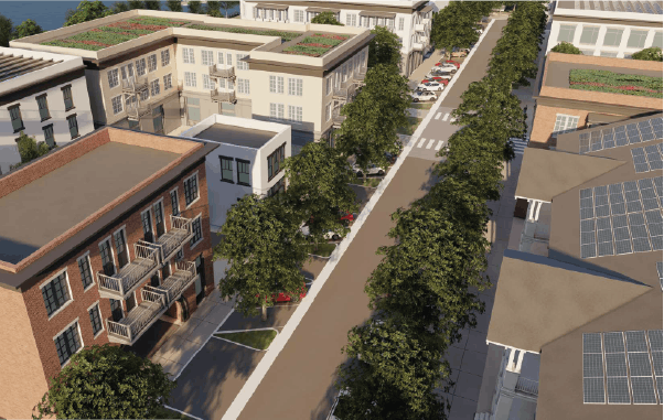 A compact, walkable neighborhood center is envisioned.