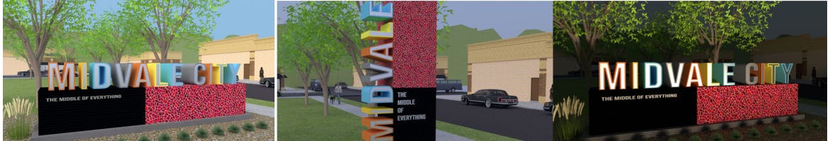 Daytime and Nightime Signs with the words Midvale City