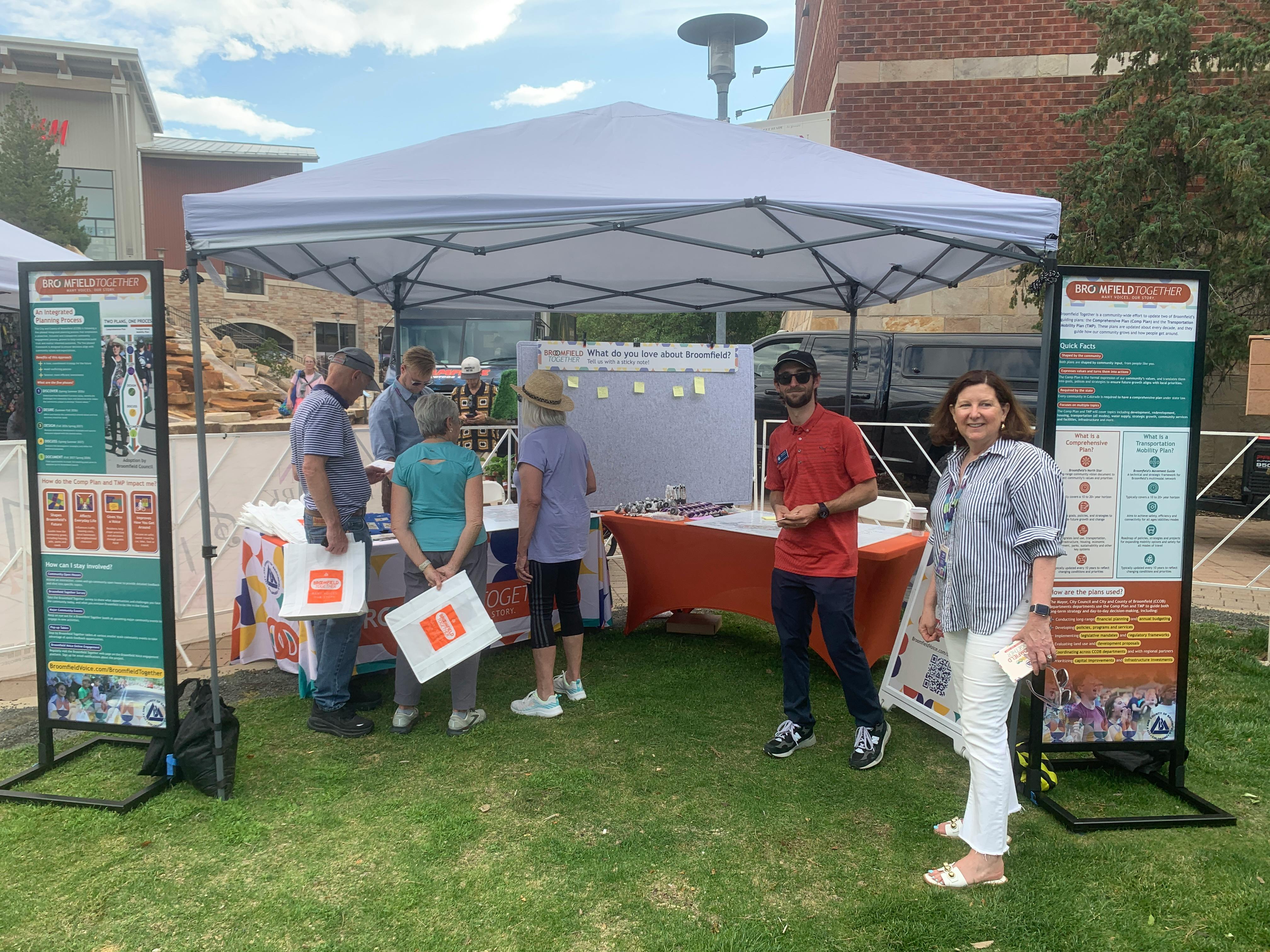 Residents learn more about Broomfield Together at the Jazz on the Rocks pop up at FlatIron Crossing mall July 23, 2026.