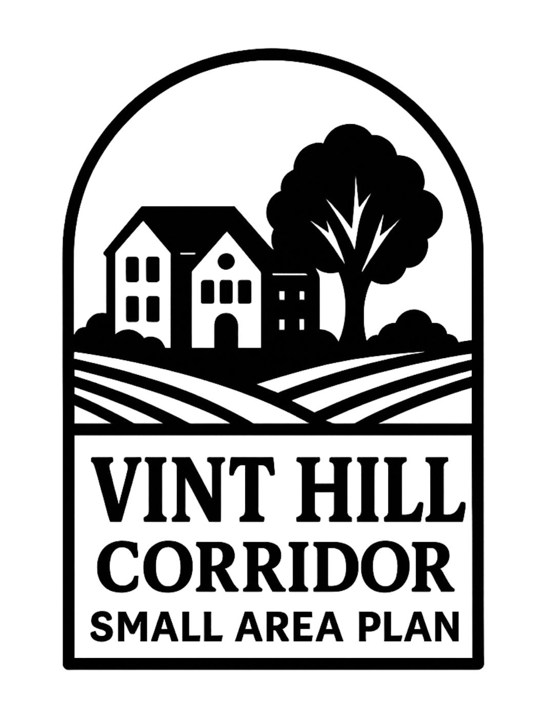Vint Hill Small Area Plan graphic with fields, buildings and trees
