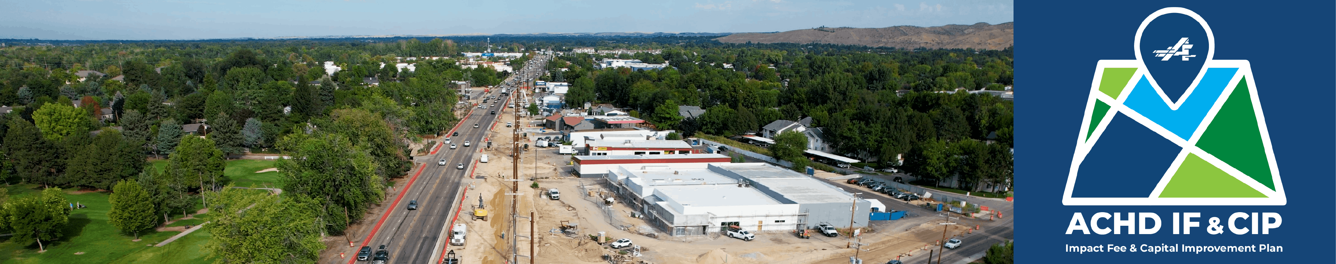 Aerial view of the State Street and Pierce Park Lane under construction. 