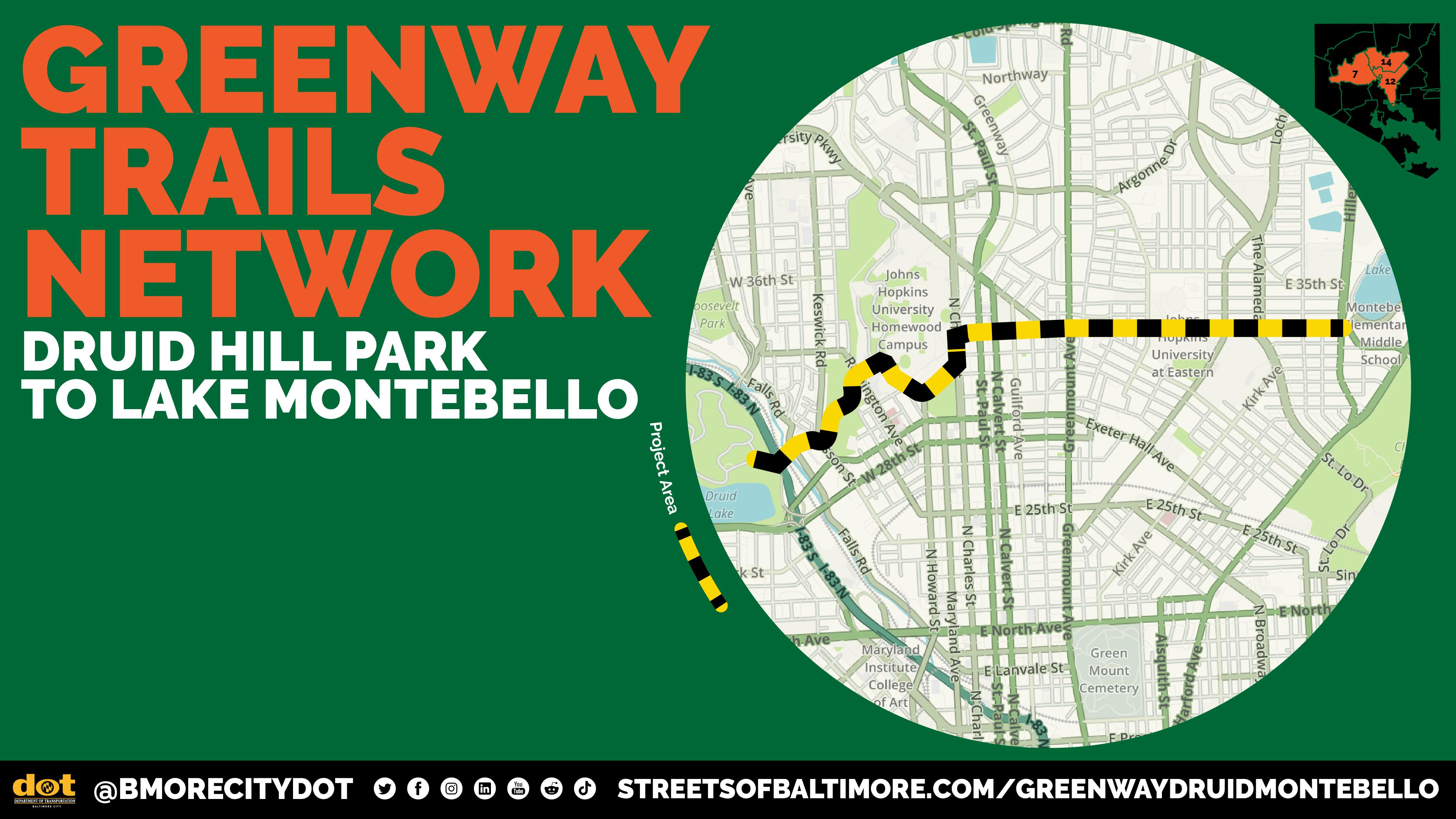 Graphic from the Baltimore City Department of Transportation showing the Druid Hill Park to Lake Montebello segment of the Gr