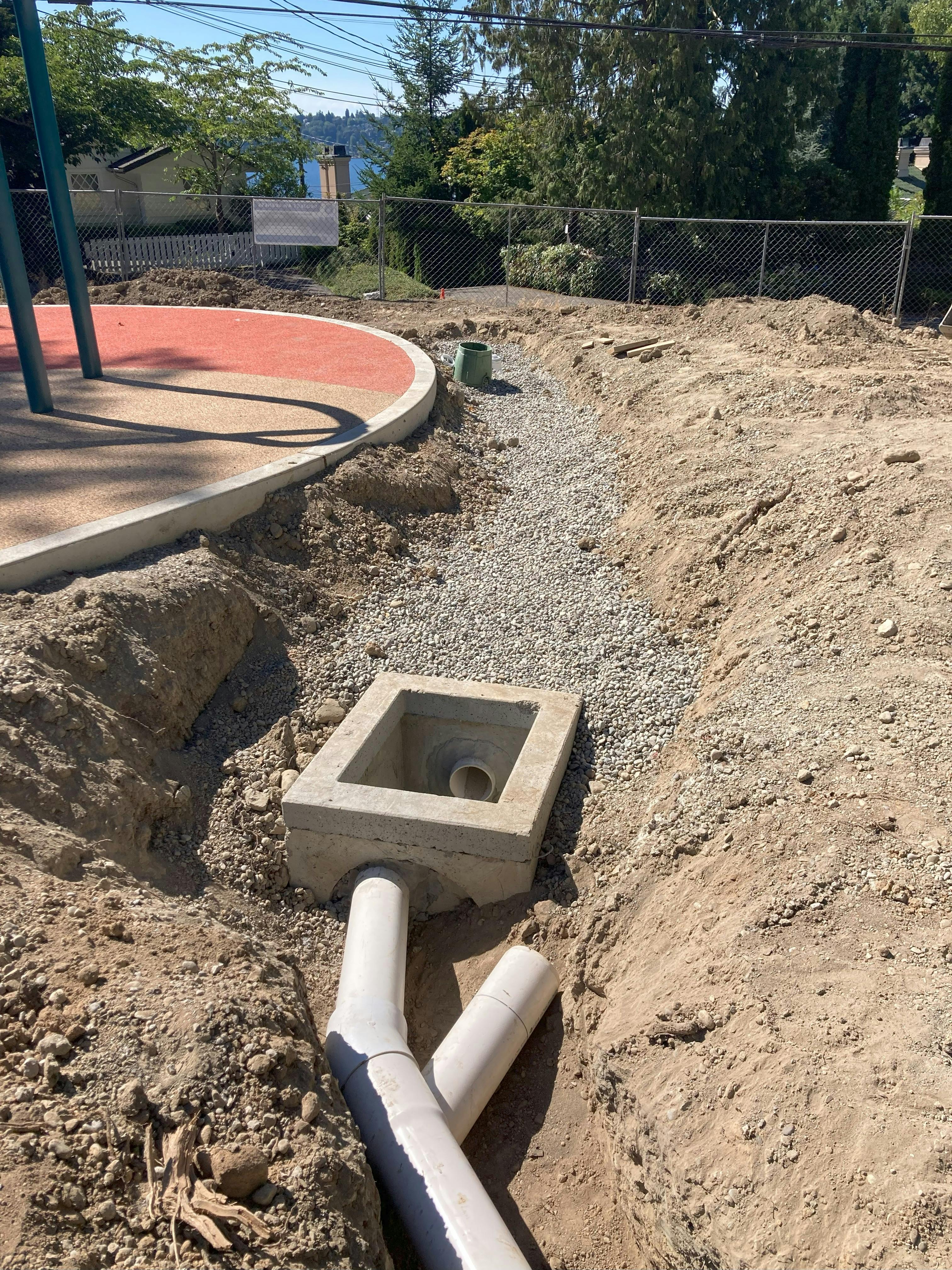 Adjusting the catch basin and drainage swale
