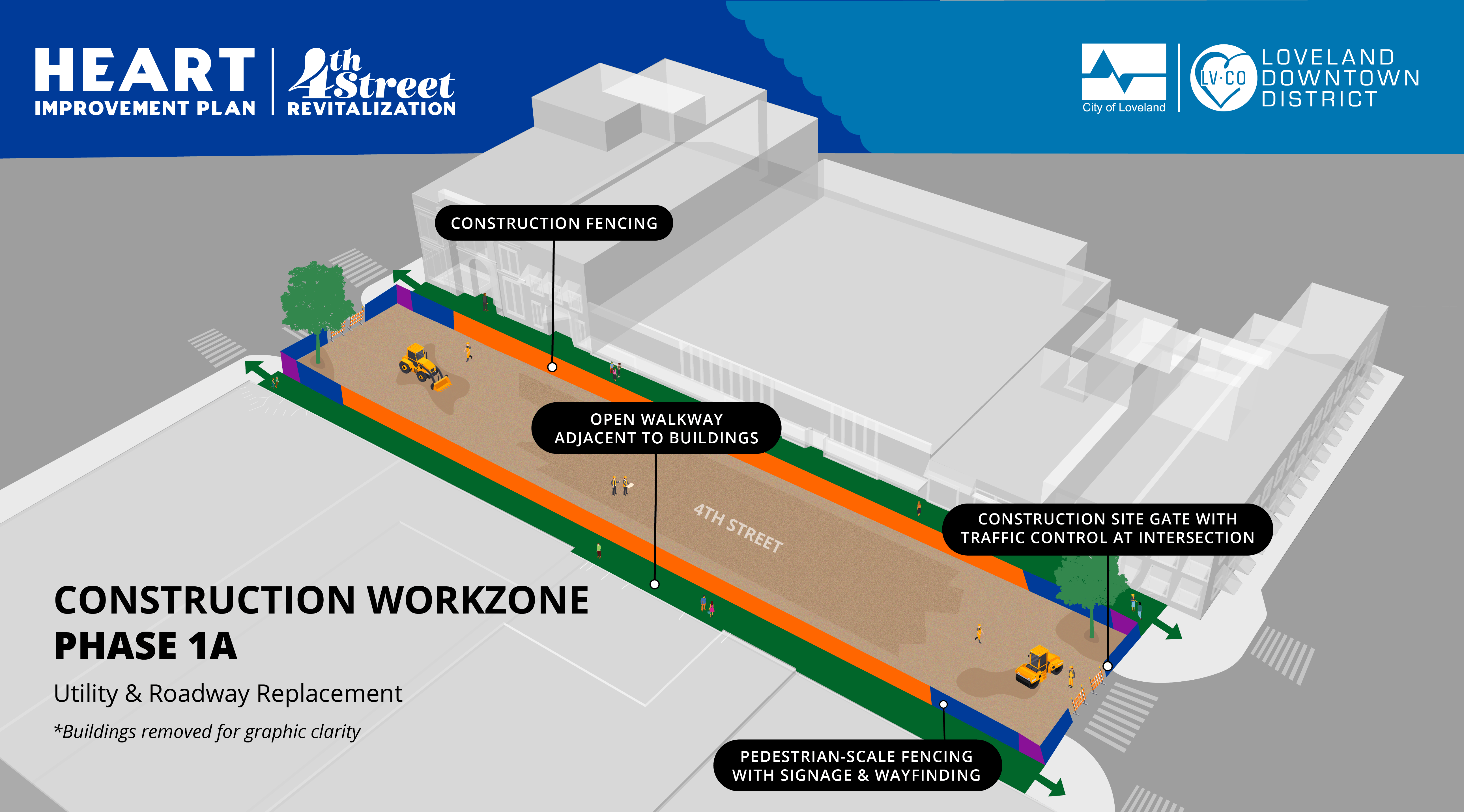 Phase 1A construction phasing map for the 4th Street Revitalization project.