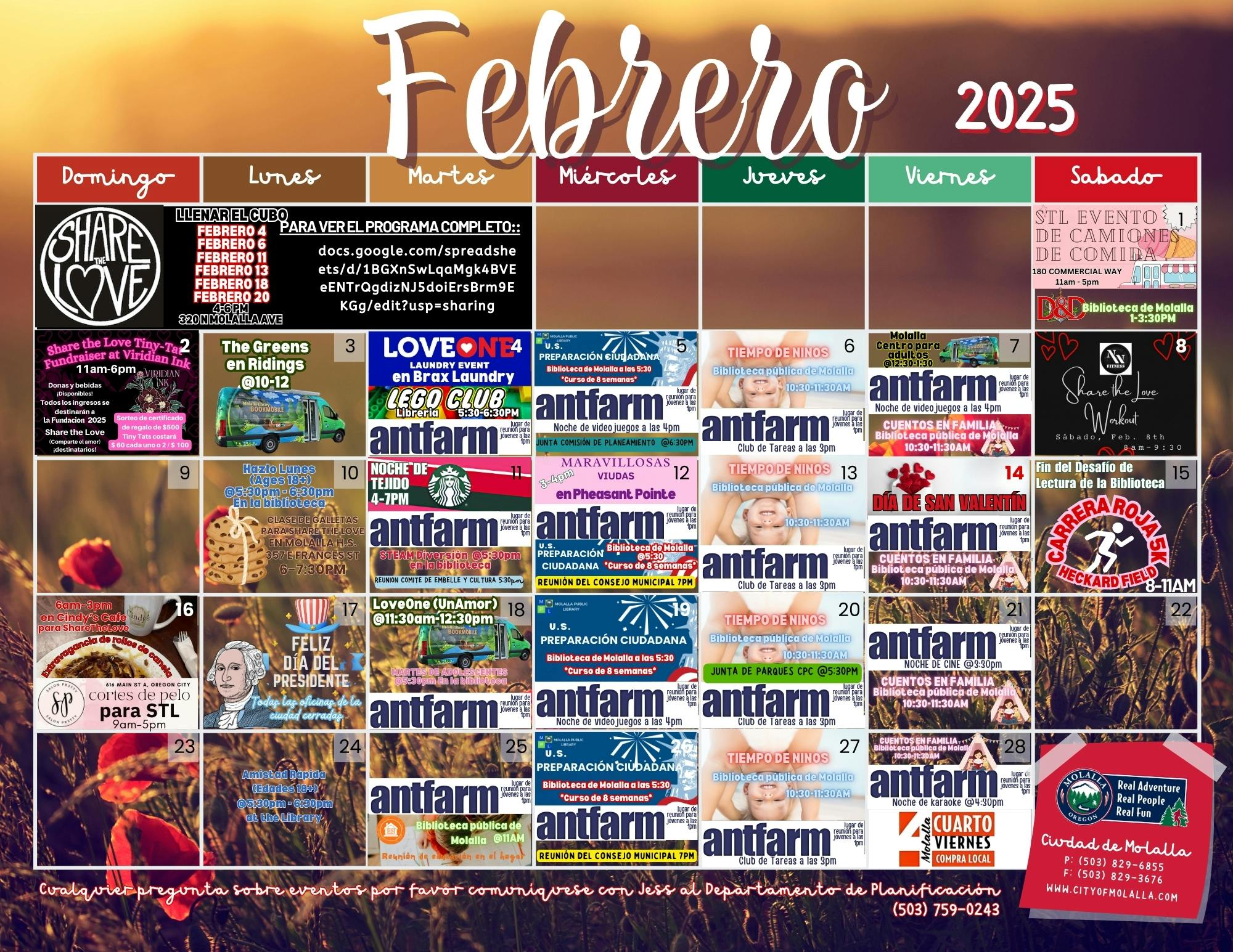 Molalla Events - Febrero 2025 (Spanish) Calendar