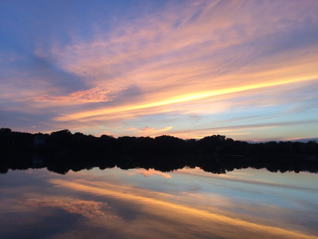 McColl Pond, fishing dock, sunset, 
