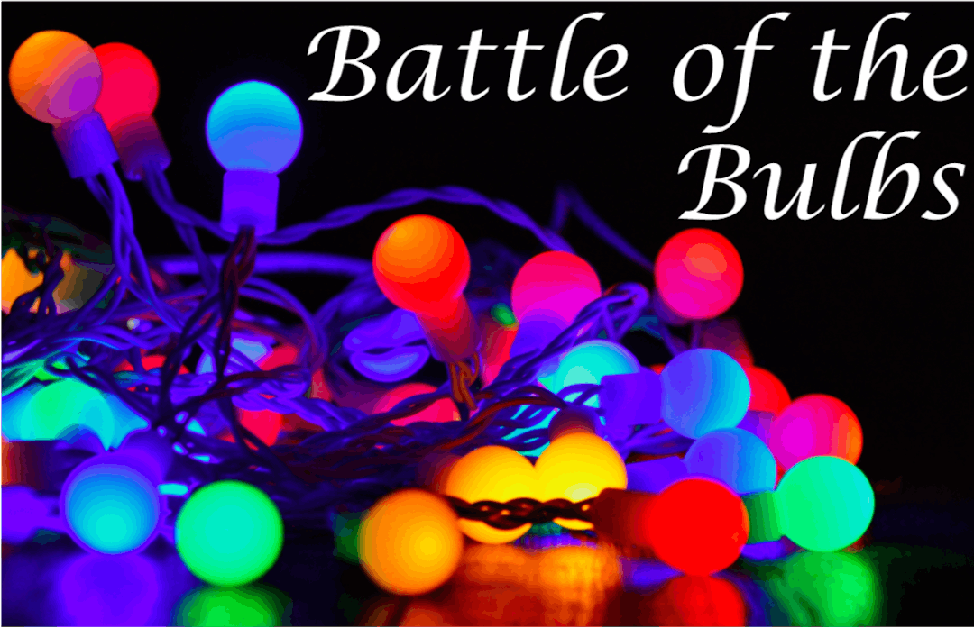 Battle of the Bulbs banner with led string lights