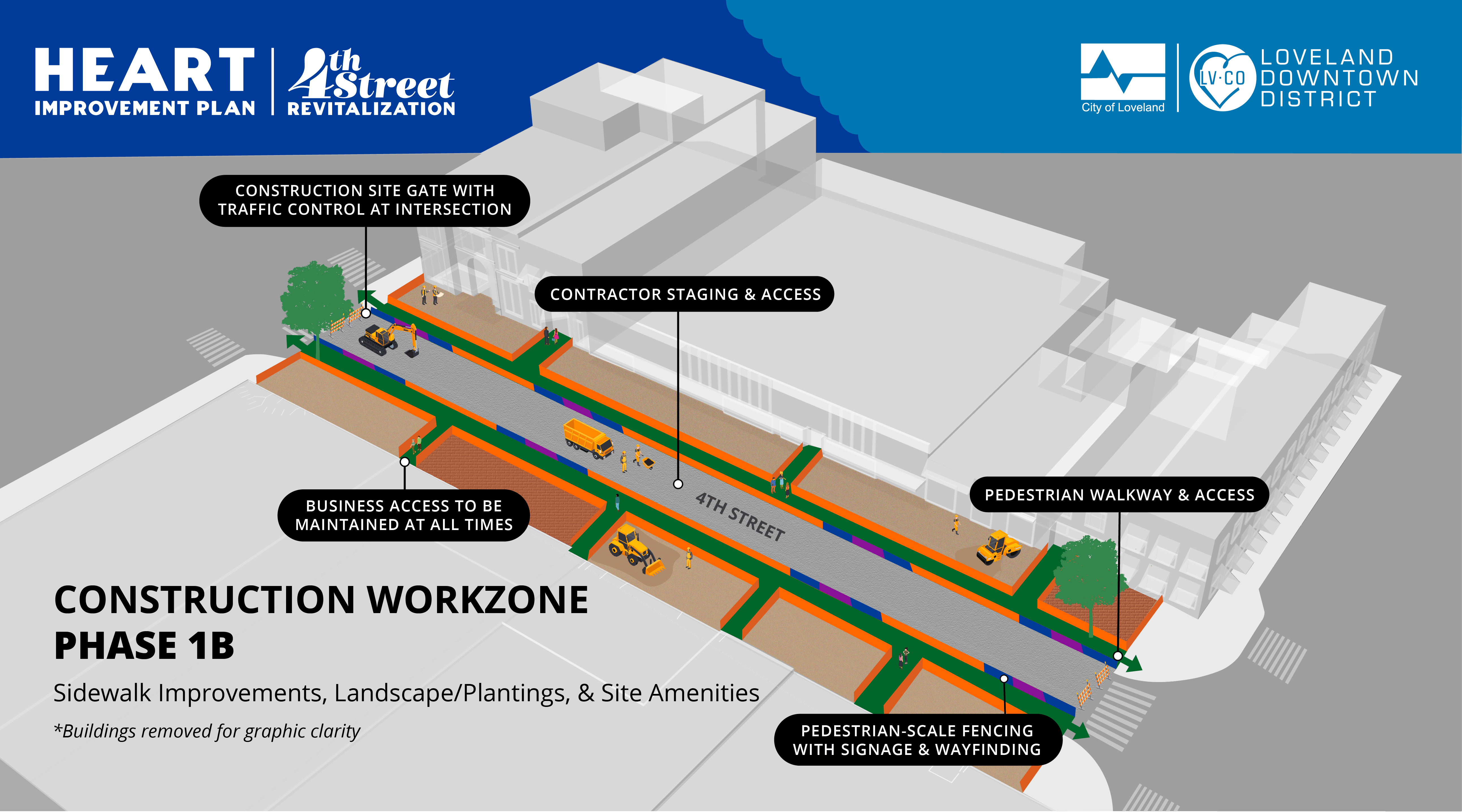 Phase 1B construction phasing map for the 4th Street Revitalization project.