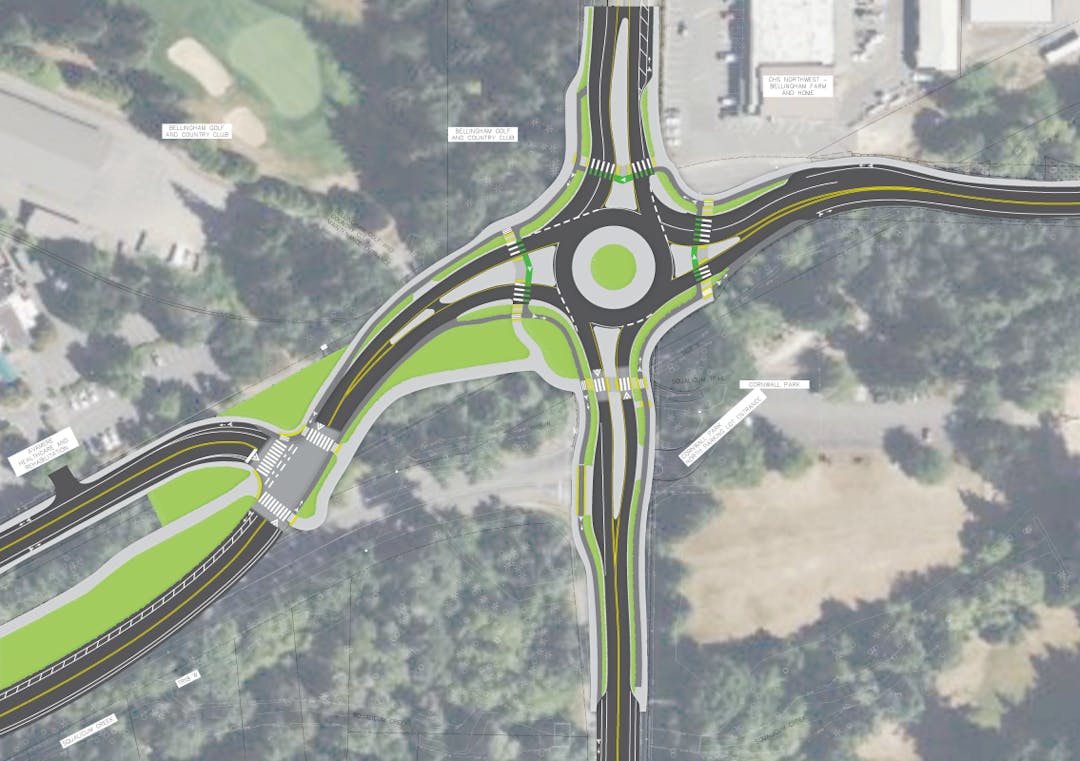 60% design rendering of the planned Meridian-Birchwood multi-modal roundabout