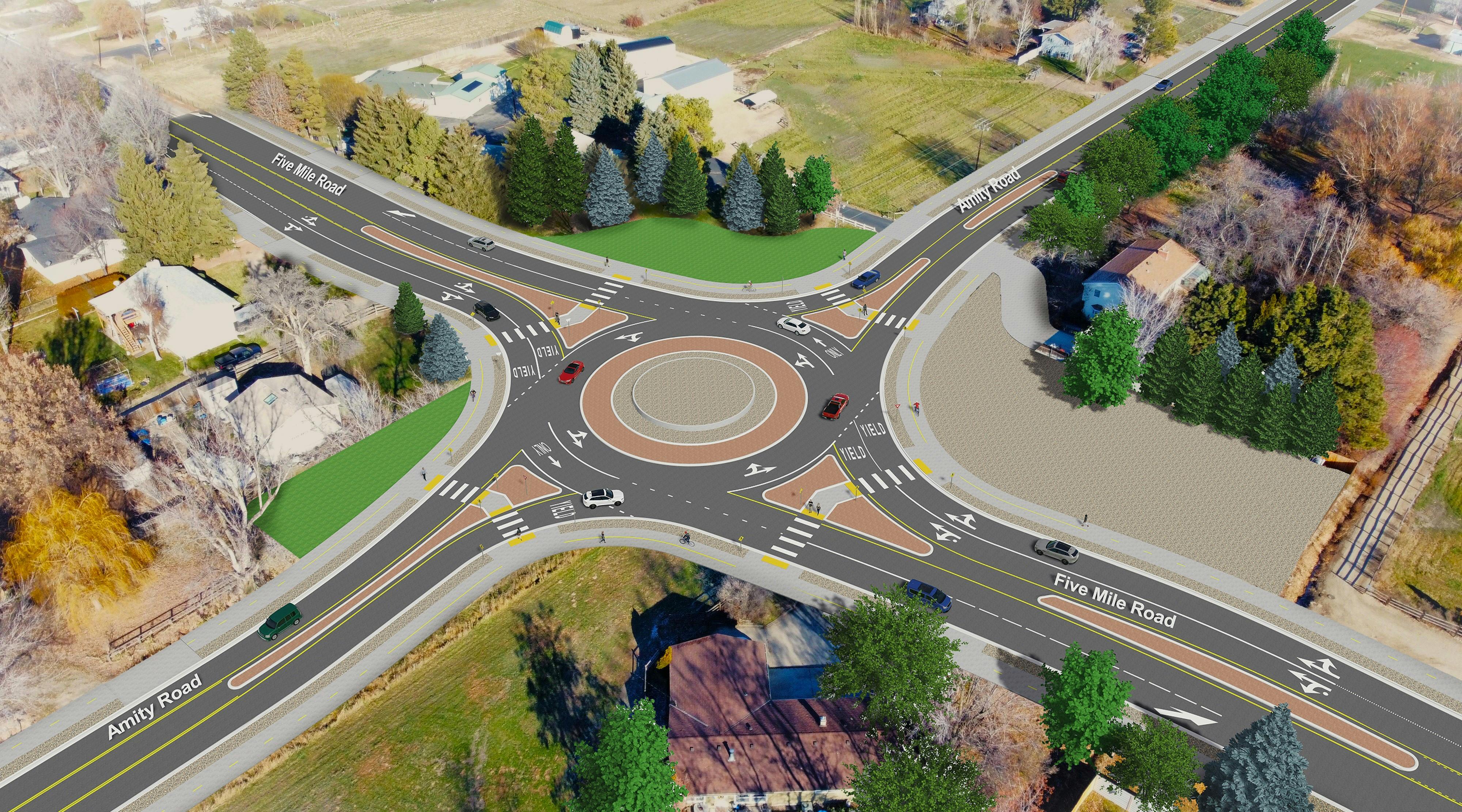 Proposed roundabout at the Amity and Five Mile intersection