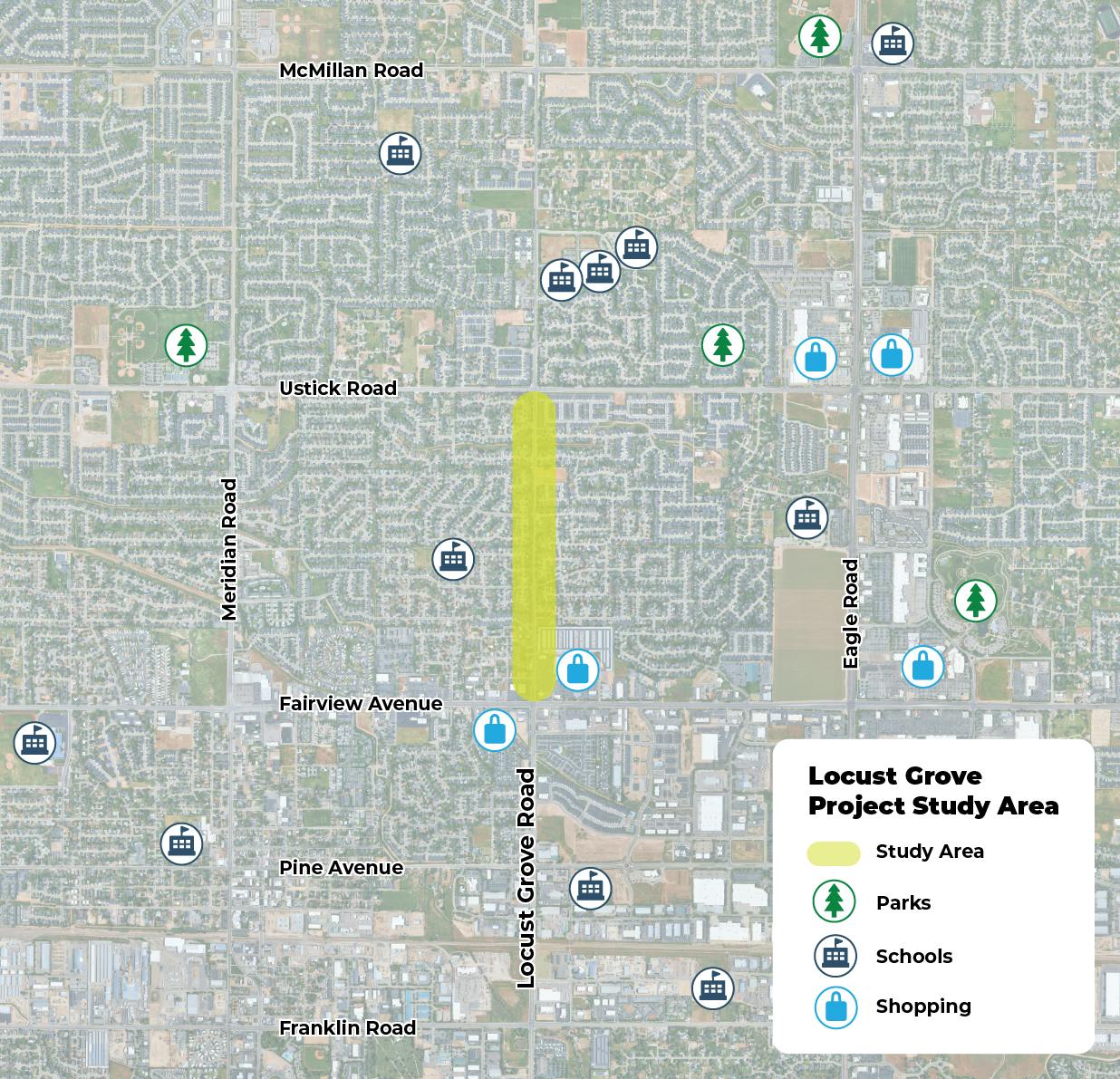 Locust Grove, Fairview to Ustick Project Area Map