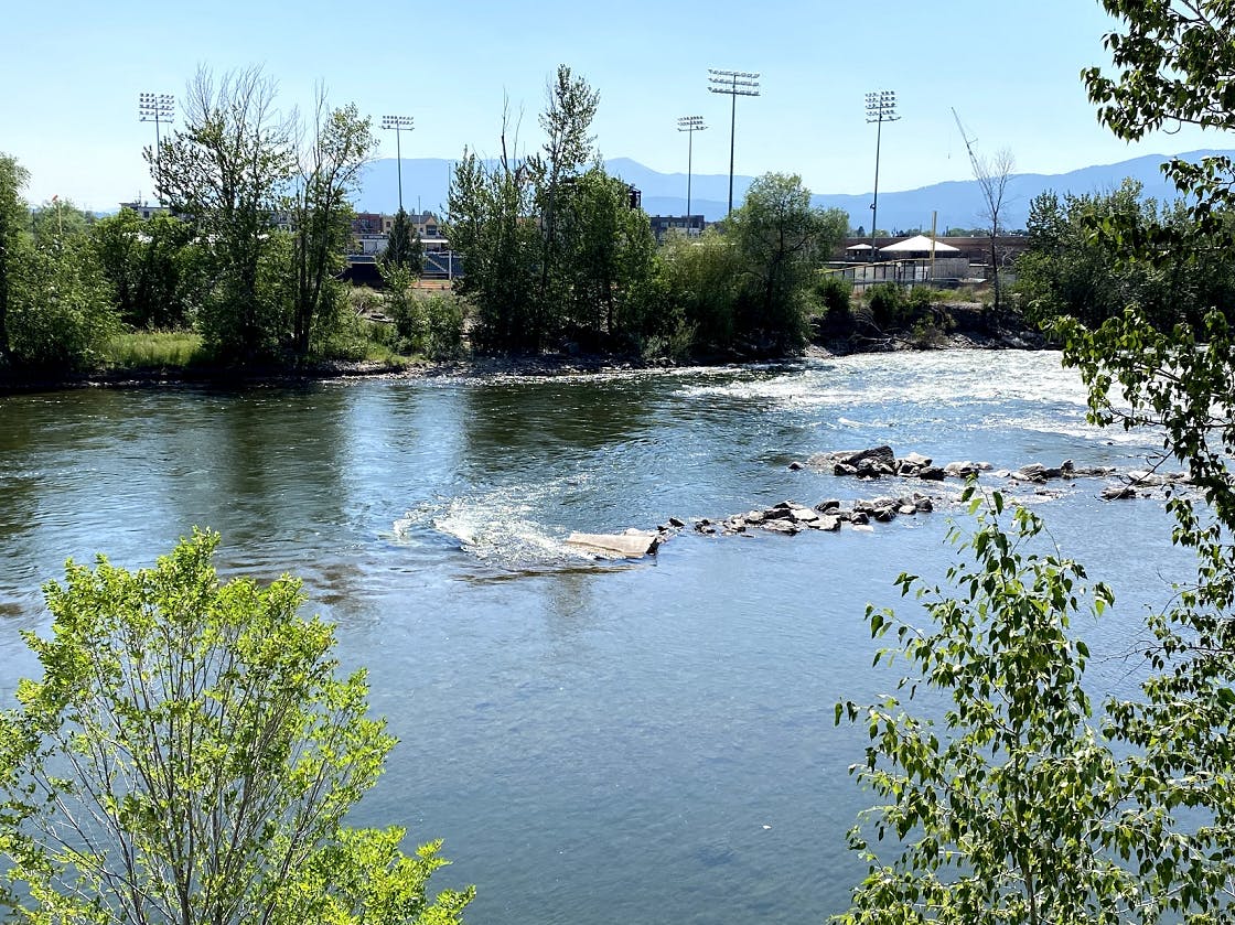 Erosion on south bank of Clark Fork River across from ditch diversion structure.