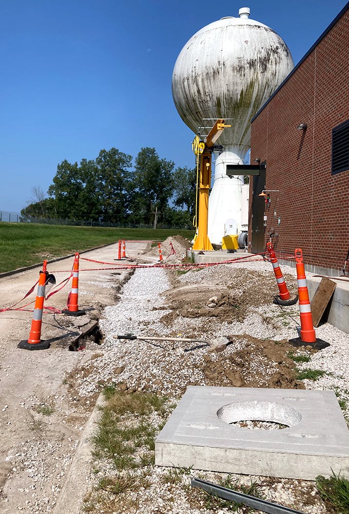 Road construction outside the new chemical building will address stormwater drainage.