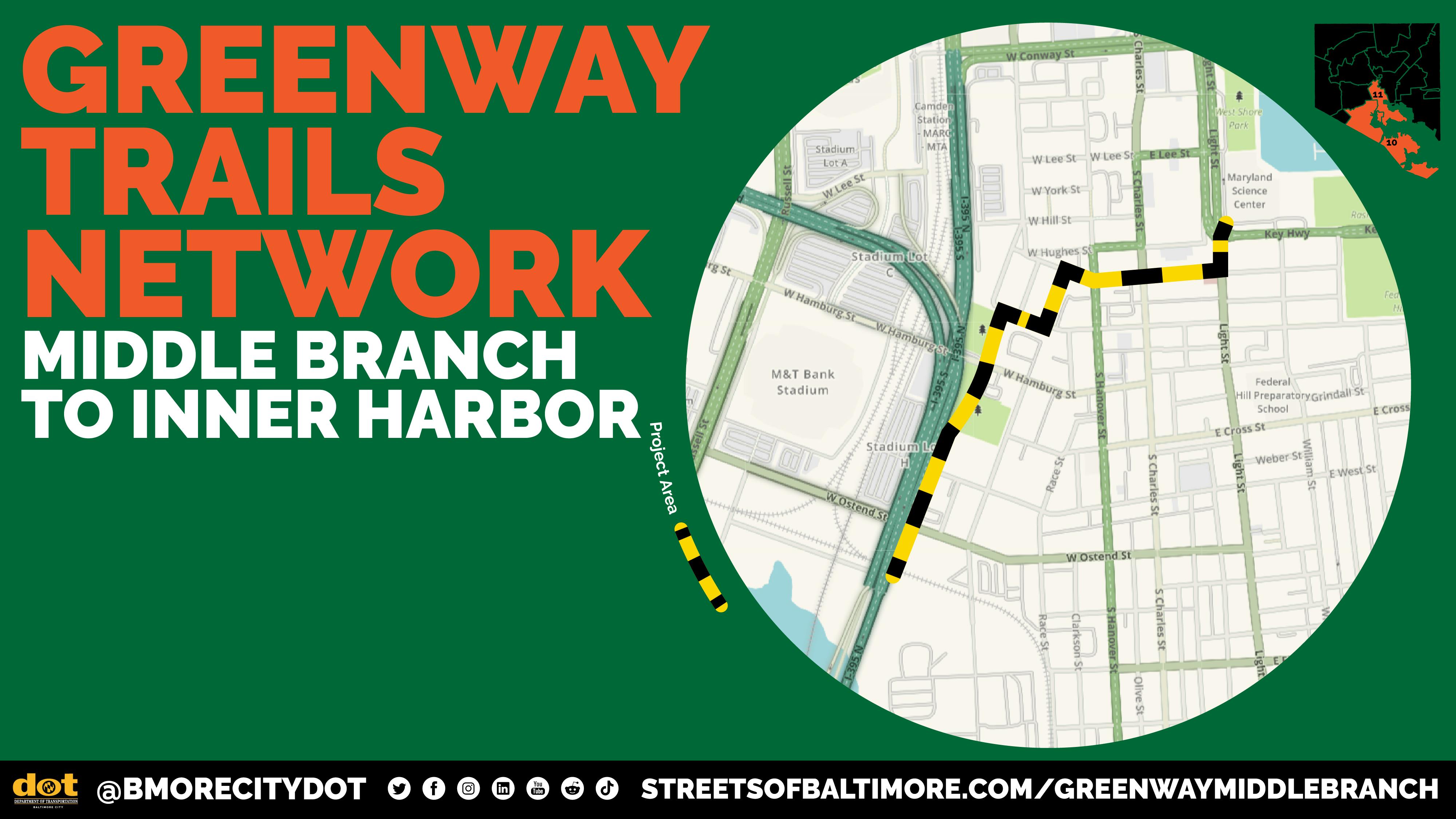 Graphic from the Baltimore City Department of Transportation showing the Middle Branch to Inner Harbor segment of the Baltimo