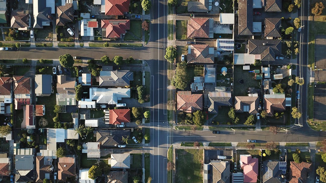 streets and houses ariel view