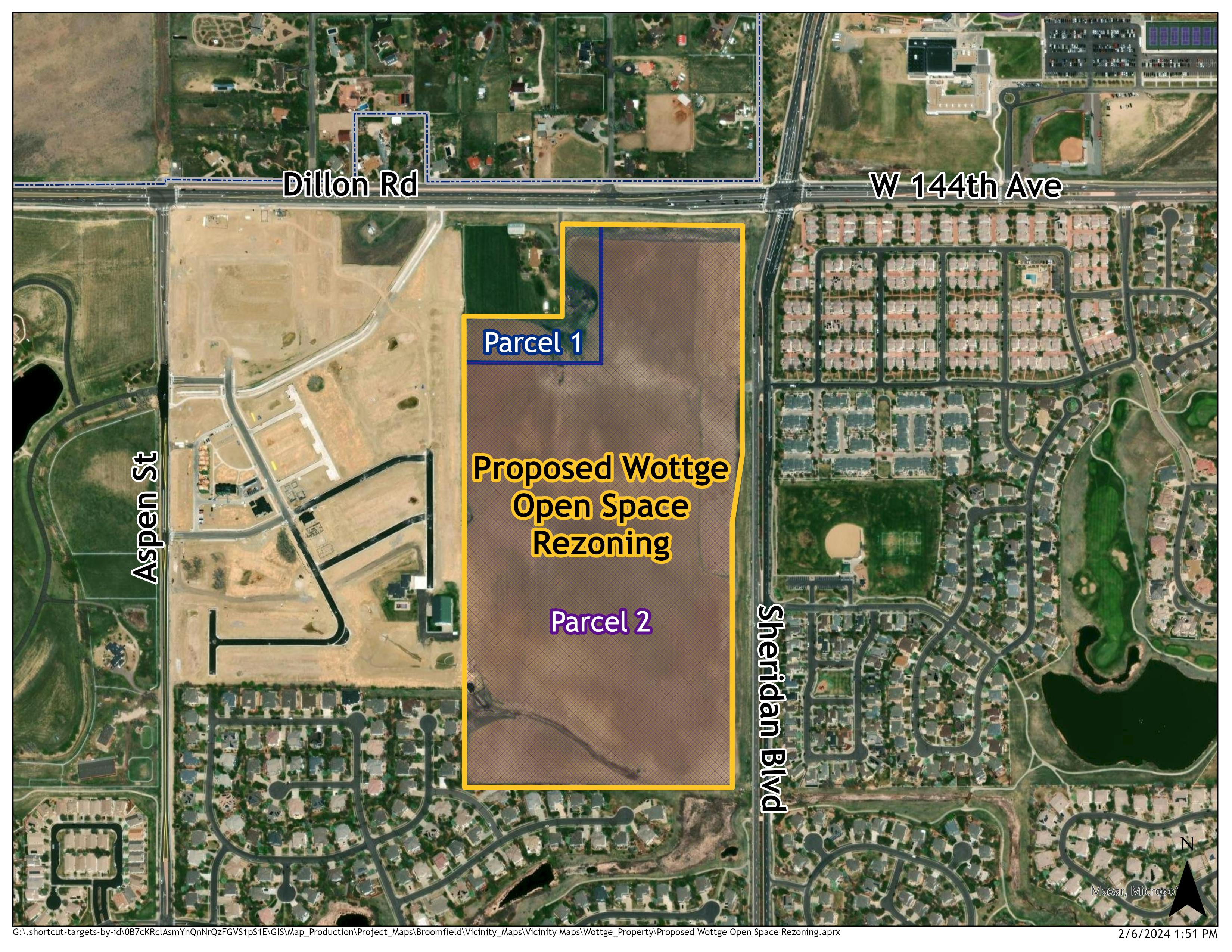 Aerial Map of the Proposed Wottge Open Space Rezoning