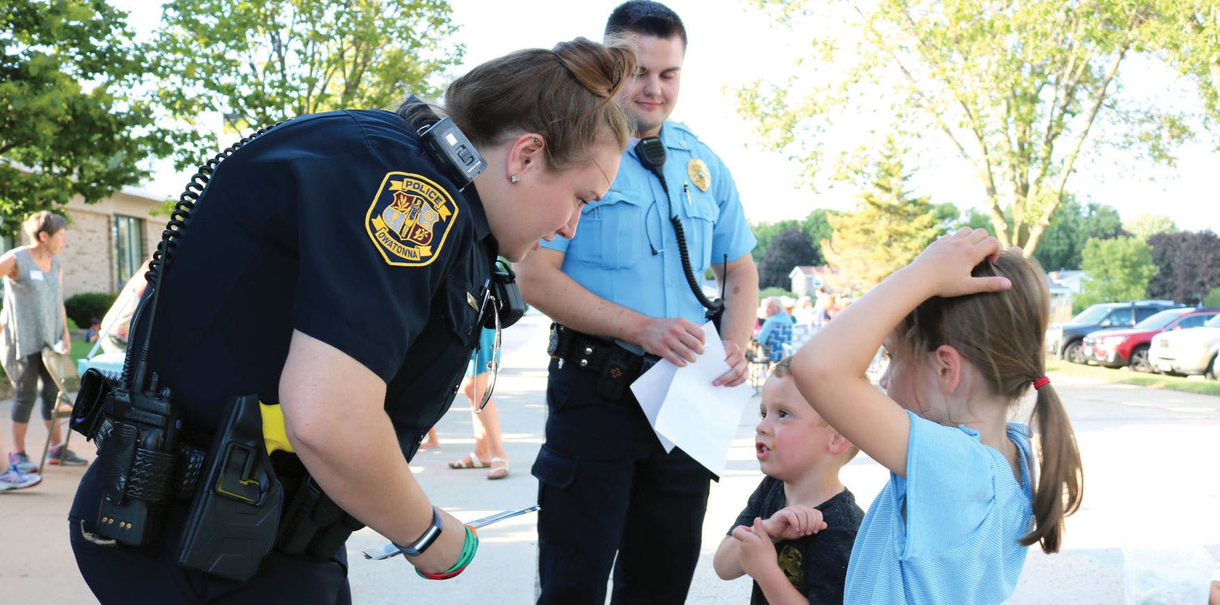 Night to Unite - police officers talking with children